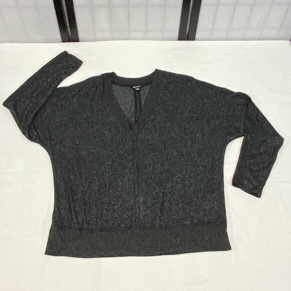 Buffalo Black & Grey Lightweight V-Neck Banded Hem Sweater XL Drop Long Sleeves - Picture 7 of 13